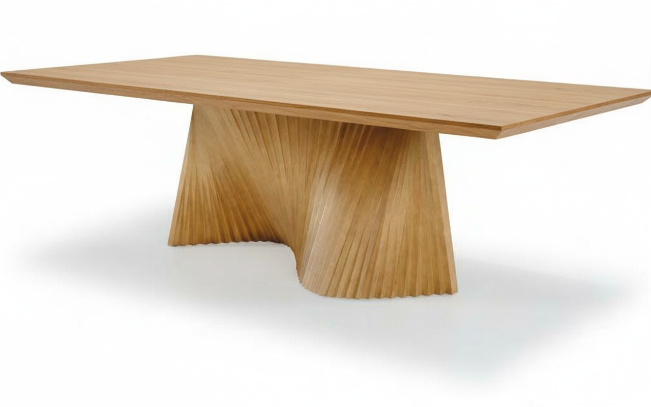 Mesa de Jantar Flow - Base Em "S" Ripada Cor Amêndoa, Tampo Ø220